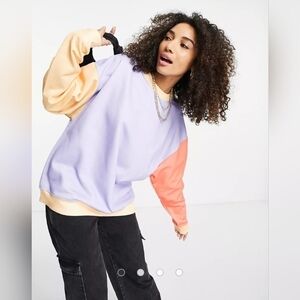 NWT Topshop Cotton Candy Color Block Lightweight Crewneck Pullover Sweatshirt L
